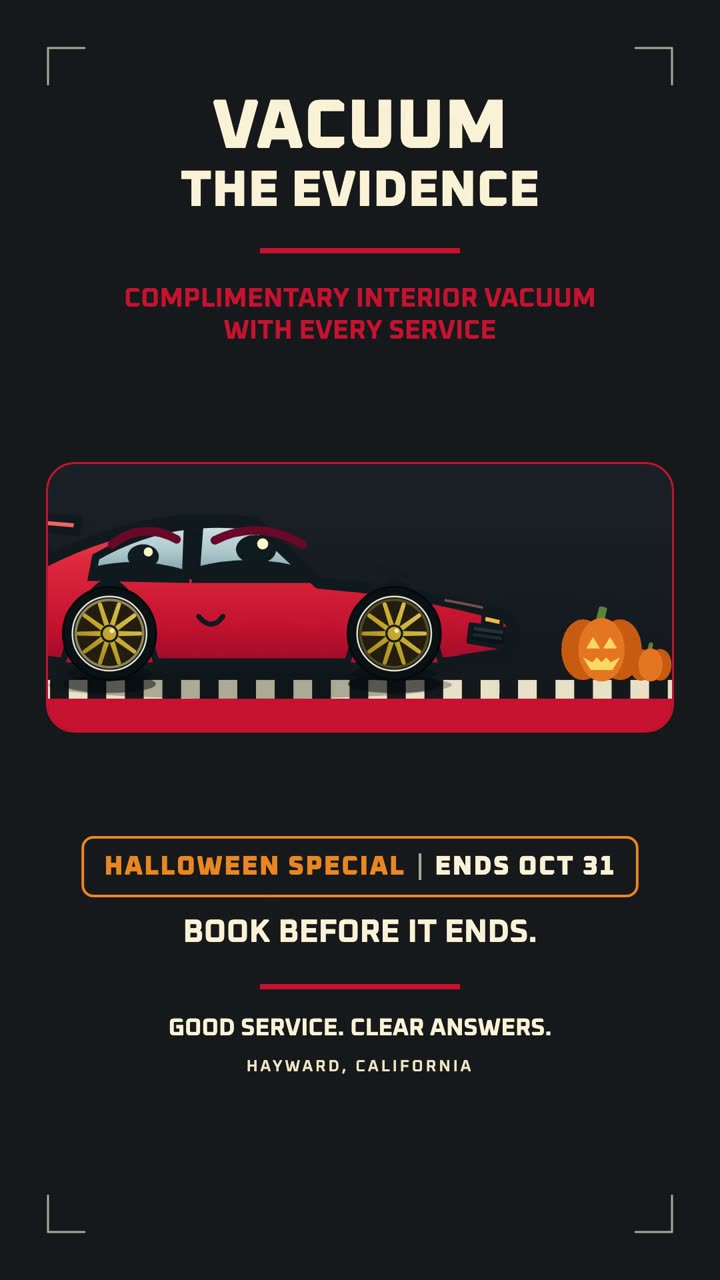 Vacuum the Evidence: complimentary interior vacuum with every service. Halloween special, ends October 31.
